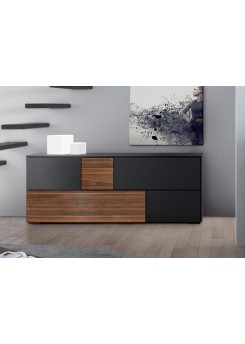 Sideboard schwarz-Walnuss, Anrichte mit fünf Türen, 220 cm