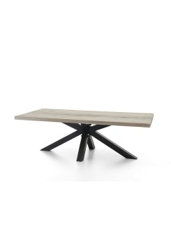 Esstisch Eiche Tischplatte, Tisch Massiv-Eiche Industriedesign Gestell aus Metall, Maße 220 x 100 cm 