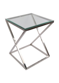 Tisch verchromt Glas Tischplatte, Beistelltisch  Glas-Metall, Tisch Glas verchromt Metall, Höhe 77 cm