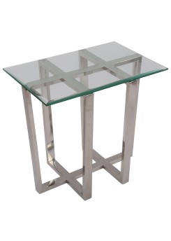 Beistelltisch rechteckig Glas-Metall, Tisch Glas verchromt Metall, Höhe 56 cm