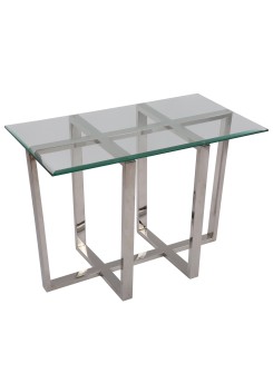 Beistelltisch rechteckig Glas-Metall, Wandtisch Glas verchromt, Tisch Glas verchromt Metall, Höhe 56 cm