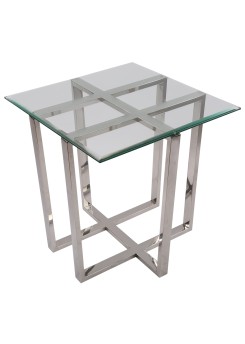 Beistelltisch quadratisch Glas-Metall, Tisch Glas verchromt Metall, Höhe 62 cm