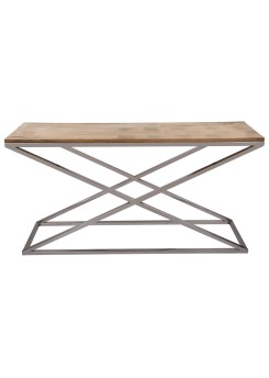 Sideboard Holz-Metall, Wandtiisch verchromt Metall Holzplatte, Breite 150 cm