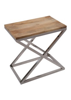 Beistelltisch rechteckig Holz-Metall, Tisch verchromt Metall Holzplatte, Höhe 60 cm