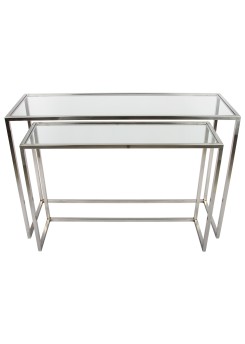 2er Set Sideboard Glas-Metall, Wandtiisch verchromt Metall Glasplatte, Breite 120 cm