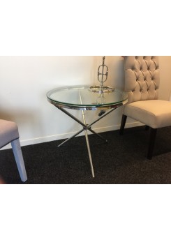 Beistelltisch rund silber Glas-Metall, Tisch rund verchromt Metall und Glas, Durchmesser 69 cm