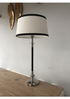 Tischlampe schwarz-verchromt, Tischleuchte mit Lampenschirm weiß-schwarz, Höhe 65 cm