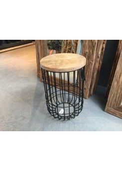 Beistelltisch Industriedesign Metall-Holz, Beistelltisch Metall schwarz, Höhe 56  cm