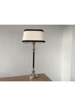 Tischleuchte mit Lampenschirm schwarz weiß,  Tischlampe schwarz-verchromt, Höhe 53 cm