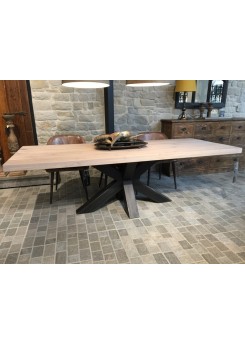 Esstisch Eiche Tischplatte, Tisch Eiche-Tischplatte Industriedesign,  Tischgestell aus Metall, Maße 180 x 90 cm