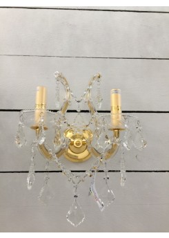 Kristall Wandleuchte Gold 2 armig, Wandlampe Gold-Glas, Breite 35 cm