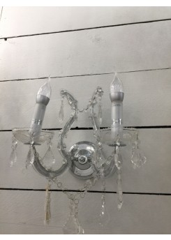 Kristall Wandleuchte Silber 2 armig, Wandlampe Silber-Glas, Breite 35 cm