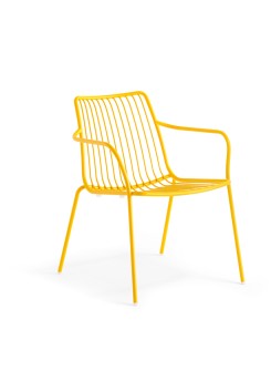 Sessel gelb Metall mit Armlehne stapelbar, Garten - Sessel Lounge aus Metall, Sessel Outdoor gelb