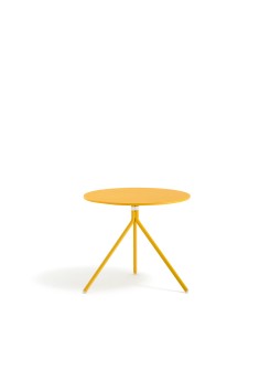 Beistelltisch rund gelb Metall, Mettaltisch rund gelb, Tisch klappbar Metall, Durchmesser 65 cm