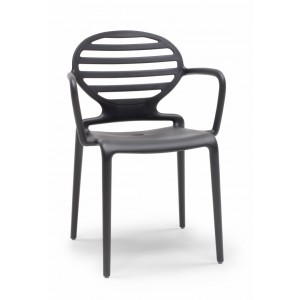 Gartenstuhl anthrazit Kunststoff, Stuhl mit Armlehne anthrazit-grau für den Garten