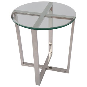 Beistelltisch rund Glas-Metall, Tisch Glas verchromt Metall, Höhe 61 cm