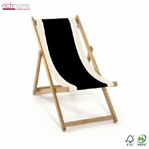 Liegestuhl aus Massivholz und Textil 100 % Baumwolle, Strandstuhl Farbe schwarz-weiß- creme