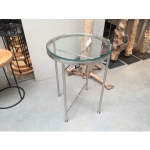 Beistelltisch rund Glas-Metall, Tisch Glas verchromt Metall, Höhe 70 cm