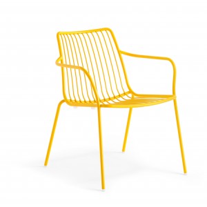 Sessel gelb Metall mit Armlehne stapelbar, Garten - Sessel Lounge aus Metall, Sessel Outdoor gelb
