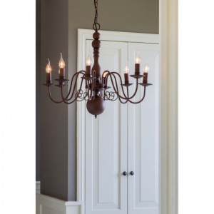 Kronleuchter braun Landhaus, 8 armig Hängeleuchte rost-braun im Landhausstil, Durchmesser 86 cm